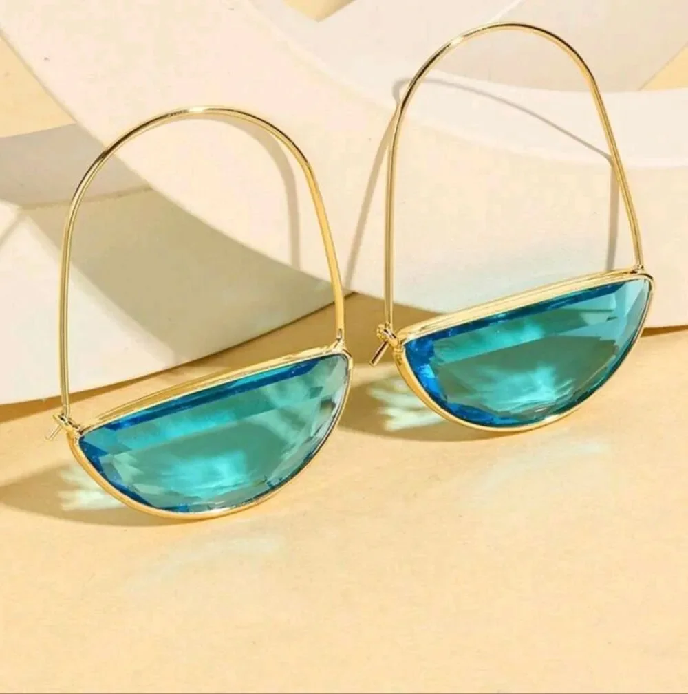 New Blue Glass Crescent Hoop Earrings Glass Dangle …